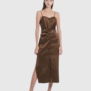 Nanushka Sayan Satin Dress in Brown